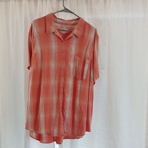 Universal Thread Pastel Orange and White Plaid Short-Sleeve Button-Down Shirt